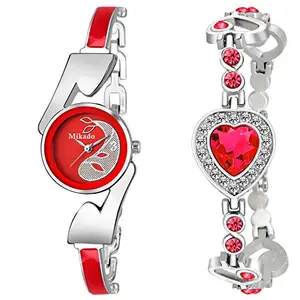 Mikado Queen Red Design Watch and Bracelet Combo for Women and Girls