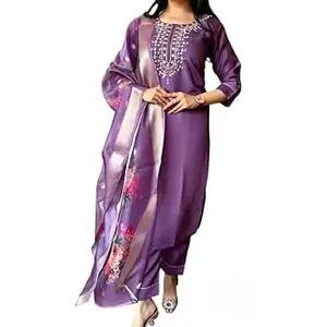 Women's Magic Cotton kurti set for woman Kurta Pant Set with Chanderi Digital Print Dupatta for Women 3 Piece Festive Kurti Set