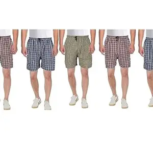 Men's Boxers Cotton Check Shorts for Men (Combo Pack 5) Medium Multicolour
