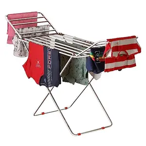 SUNDRY Heavy-Base Stainless Steel Foldable Cloth Dryer Stand Double Rack Cloth Stands for Drying Clothes Steel (Cross)