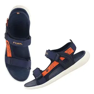 FUEL Power-02 All Day Comfort Men's Breathable Sports Sandals in Adjustable Velcro Straps with Ultra Cushioned Footbed & Lightweight EVA Sole (Navy-Orange, 8UK)