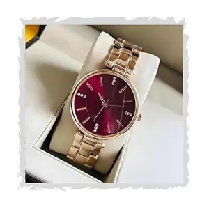 The Shopoholic Analog Red Colored Diamond Studded Dial Women Analogue Wrist Watches for Women's & Girls