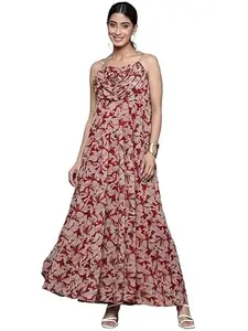 Varanga Women's Georgette A-Line Maxi Dress (NV_VDRS41031-M_Red