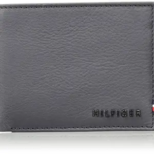 Tommy Hilfiger Milled Leather Slimfold Wallet for Men - Navy & Grey, 8 Card Slots