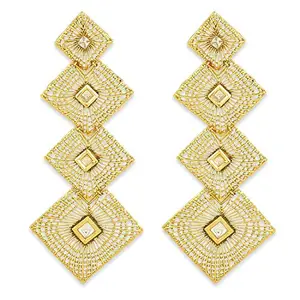 ACCESSHER Antique Gold Tone Zinc Alloy Embellished with Kundan Multiple Layered Chandbali Indo Western Contemporary Earrings for Women and Girls pair of 1