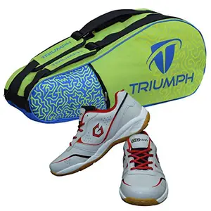 Gowin Badminton Shoe Smash Grey Size-1 with Triumph Badminton Bag 303 Lime/Royal