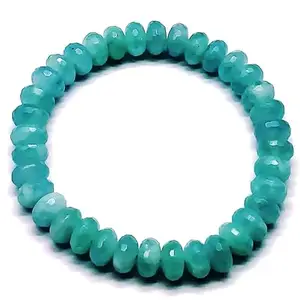 RRJEWELZ Unisex Bracelet 10mm Natural Gemstone Aquamarine Rondelle shape Faceted cut beads 7 inch stretchable bracelet for men & women. | STBR_00822