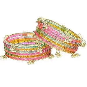 BANGLESKART Kashmiri Ghangharoo Glass Bangle Set for Women| Light Weight Bangles | Traditional Transparent Fancy Glass Chudi Set for Wedding, Party(Set Of 18)