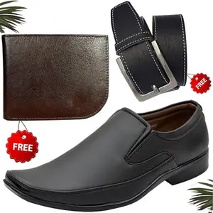 Vitoria Men's Relaxed PU Formal/Party Shoes | Shoes Combo with Free Wallet & Belt | Stylish & Comfortable | Ideal for Office, Casual Outings, Parties (3431_TCC-BR-2003) (Multicolor)(Size: 6UK)