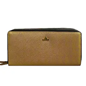 VEGAN Leather Golden Women's Wallet/Clutch Cum Card Holder with Double Zipper