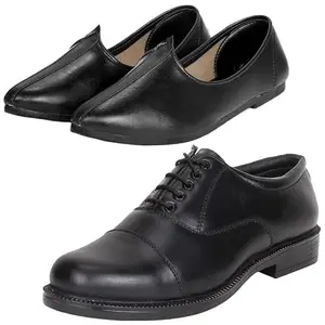Vitoria Gracefull Men White Bodar Formal Shoes with Black Jutti Combo/6