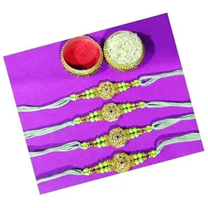 JAGMOOLYA PRODUCTS [Hexagon Shape Stone Rakhi] | RakshaBandhan Rakhi | With Roli & Chawal (JAG-0120) (PACK OF 3)