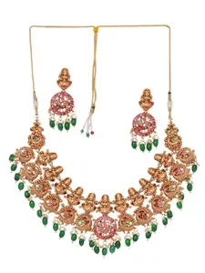 SARAF RS JEWELLERY Rhodium Plated Kemp stone Studded Peacock Motif Bridal Choker Jewellery Set