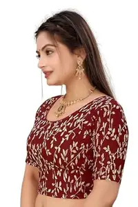 Embroidered Saree Blouse for Women Round Neck Half Sleeve Fitted Ethnic Choli with Intricate Gold Leaf Thread Work Traditional Wedding Festive Occasion Saree Blouse for Women