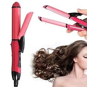 Generic Divaa Store New 2 in 1 Hair Straightener and Curler with Ceramic Coated Plate, Hair Straightener and Curler for Women (Pink) (2 in 1 Hair Straightener and Curler)