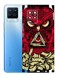 AtOdds - Realme 8 Pro Mobile Back Skin Rear Screen Guard Protector Film Wrap with Camera Protector (Coverage - Back+Camera+Sides) (Red Owl)