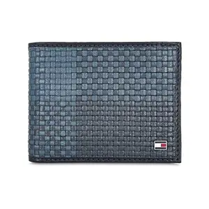 Tommy Hilfiger Trent Leather Slimfold Wallet for Men - Navy & Teal Blue, 8 Card Slots
