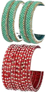 AFAST Combo Of Wedding & Party Colorful Glass Bangle/Kada, Pack Of 16, radium,Red