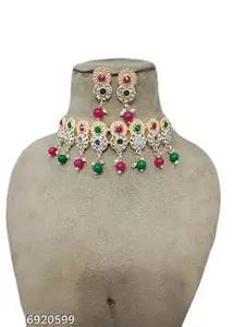 Latest Stylish Stone Studded Jewellery Set for Women |Festive Wedding Party Necklace Earrings|JS_215|