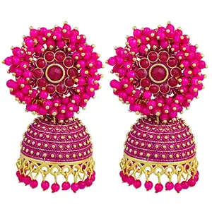 Fashion Frill Mesmerizing Floral Gold Plated Pearl Studded Jhumka Earrings For Women Girls Jewellery