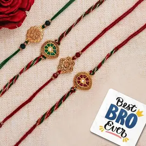eCraftIndia Pearl Designer Rakhi for Brother with Best Bro Ever Fridge Magnet and Roli Chawal Pack