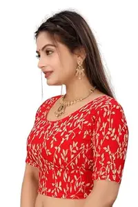 Embroidered Saree Blouse for Women Round Neck Half Sleeve Fitted Ethnic Choli with Intricate Gold Leaf Thread Work Traditional Wedding Festive Occasion Saree Blouse for Women