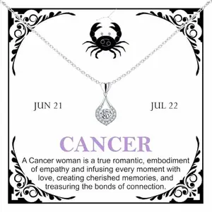 Bling Queen Zodiac Teardrop Pendant Necklace in Silver with Personalized Message for Women