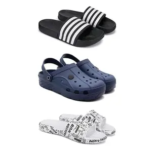 WINGSCRAFT Lightweight,Classic Slider || Sandals with Clogs for Men-Combo(3)-3024-3098-3104-10 White