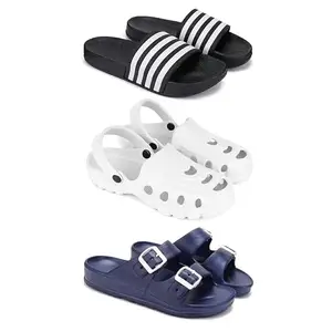 Lightweight,Classic SliderSandals with Clogs for Men-Combo(3)-3024-3139-3116-8 Blue-4471