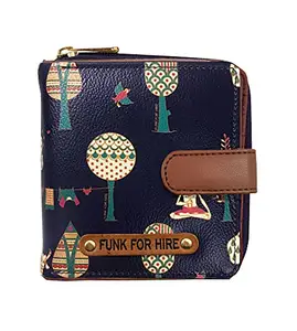 Funk For Hire Women Printed Dark Navy Blue Vegan Leather Square Wallet