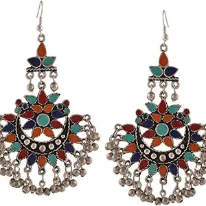 Zephyrr Fashion Multicolor Oxidized Silver Afghani Tribal Dangle & Drop Earring For Women and Girls