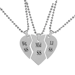 M Men Style Valentine Gift Triple Broken Heart Customise Engreved Locket Silver Stainless Steel Pendant Necklace Chain For Men And Women LC1180