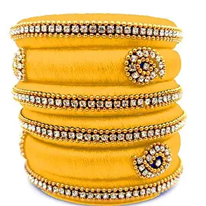 pratthipati's Silk Thread Bangles New Plastic Bangle New Model Set For Women & Girls (Yellow) (Pack of 6) (Size-2/0)