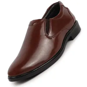 FAUSTO FST KI-692 BROWN-42 Men's Brown Formal Dress Slip On Shoes with Cushioned Footbed for Office|Work|Loafer|Half Shoes|Cut Shoe (8 UK)