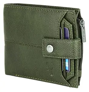 WildHorn Leather Wallet for Men | Ultra Strong Stitching | Handcrafted | Zip Wallet with 9 Card Slots | 2 ID Slots (Green)