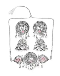 Pink Flower Peacock Choker Necklace for Women – Traditional Indian Jewelry