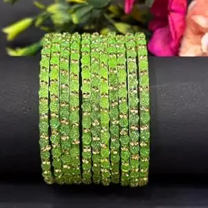 Bangle Women's Traditional designer glass zircon bangles set with rose pattern and golden stone work stylish for occasional wear(Pack of 12 Pcs)