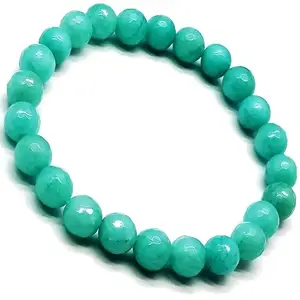 Lady Works Natural Amazonite Chalcedony 8mm Round Shape Faceted Cut Beads 7.5 Inch Stretchable Bracelet For Men & Women. Unisex Bracelet For Healing, Meditation, Prosperity, Gift & Luck|LW_BRST_00266_7.5