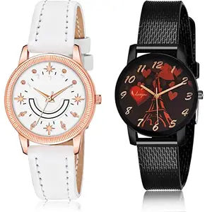 NIKOLA Fancy Analog White and Black Color Dial Women Watch - GW65-G533 (Pack of 2)