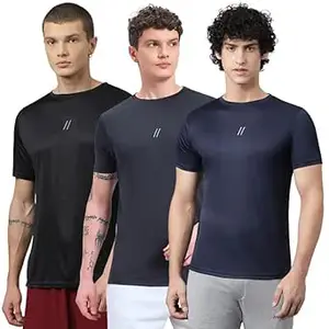 ATICX Slim Fit Polyester Sports T-Shirt for Men - Round Neck Quick Dry Fit Half Sleeve Breathable Stylish Gym & Workout Tee - Lightweight Running Cycling Football Swimming Training Sportswear Top