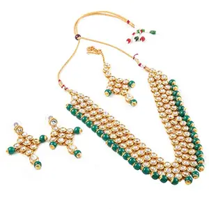 Shashwani Multi Layer Kundan Necklace Set in Green, Designer-PID28983
