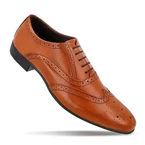 WALKAROO WF6055 Genuine Leather Brogue Formal Shoes for Men - Tan