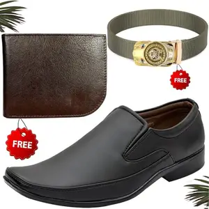 Graceful Formal Shoes/Party Shoes/Shoes Combo with Free Wallet & Belt for Men and Boys (BAZAAR3466_TCC-BR-2003) Multicolor