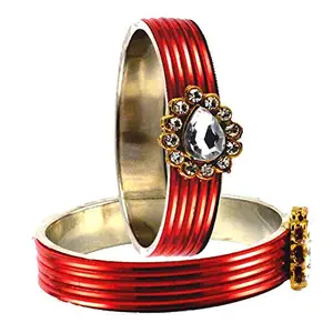 MAYA FASHION Red Stone Brass Bangle Elegant Extra Large Size Bangle | Perfect Fit for Plus Size banglesTrendy and Comfortable Fit for woman and girls | (Sku-ban1576)