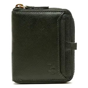 LOUIS STITCH Men's Seaweed Green Italian Saffiano Leather Wallet RFID Blocking Card Holder Multiple Slots Zip Protection Handcrafted Premium Wallets for Men Boys (Goel) (LSWL-SF-ZL-GR)