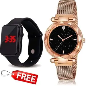 STARWATCH New Design Stainless Steel Strap Analog Watch and Rubber Strap Digital Watch Free for Girls(SR-642) AT-642