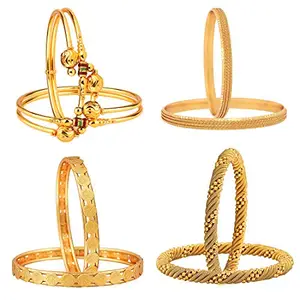 ZENEME Combo of Designer Victoria Bangles, Pearls Bangles, Trendy Gold Plated and Coinage Bangles - Pack of 8 (2.8)