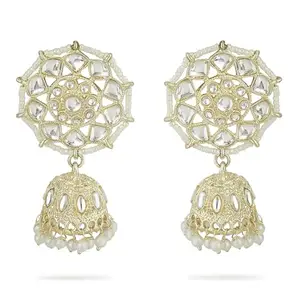 Tanaira Gold Tone Traditional Kundan & Pearls Jhumki Earring For Women And Girls