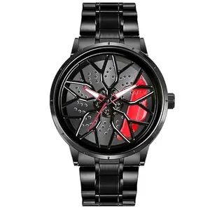 FYNERA Enterprises Men's Car Wheel Watch – Spinning Rim Hub Design | Analog Stainless Steel | Quartz Movement | Water & Scratch Resistant