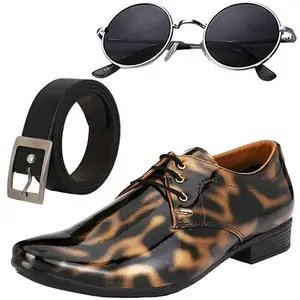 Vitoria Fashionable Men Formal Shoes with Free Belt & Unisex Round Black Sunglasses Combo/8